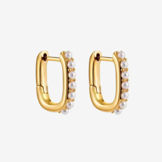 Dainty pearl huggie earrings