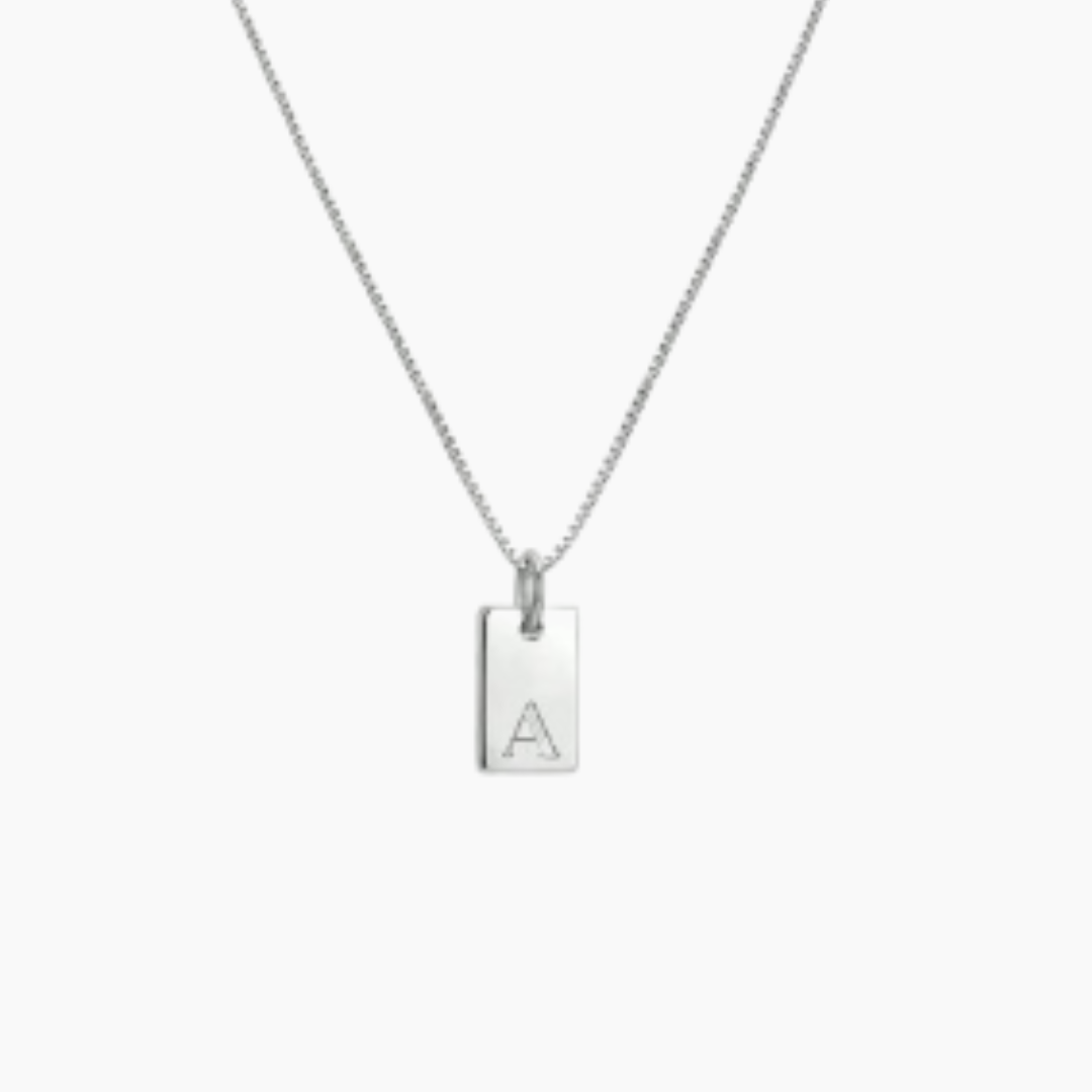 Rectangle Tag Initial Necklace