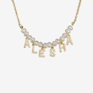 Pearl zircon custom name necklace