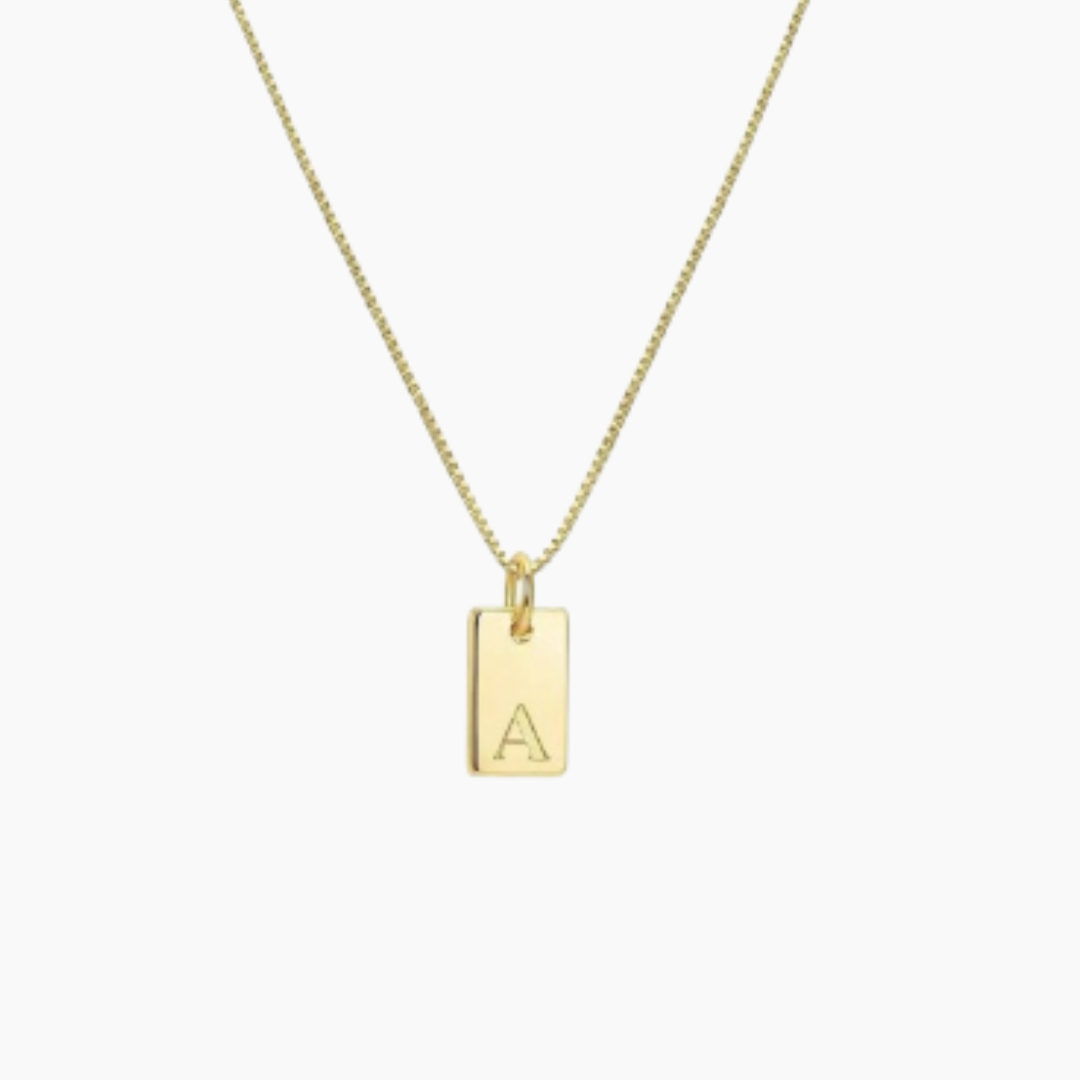 Rectangle Tag Initial Necklace